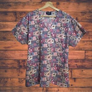 5 for $25🔥Absolute Purple & Pink Granny Square Print Scrub Top 1XL